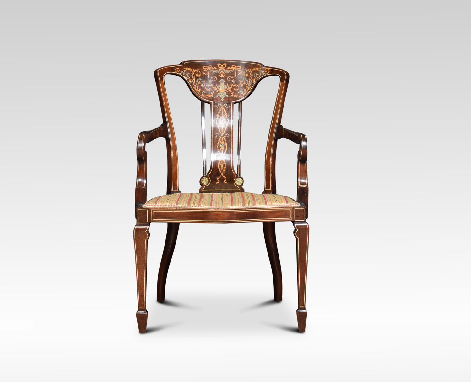 Pair Of Edwardian Rosewood Inlaid Armchairs photo for sale