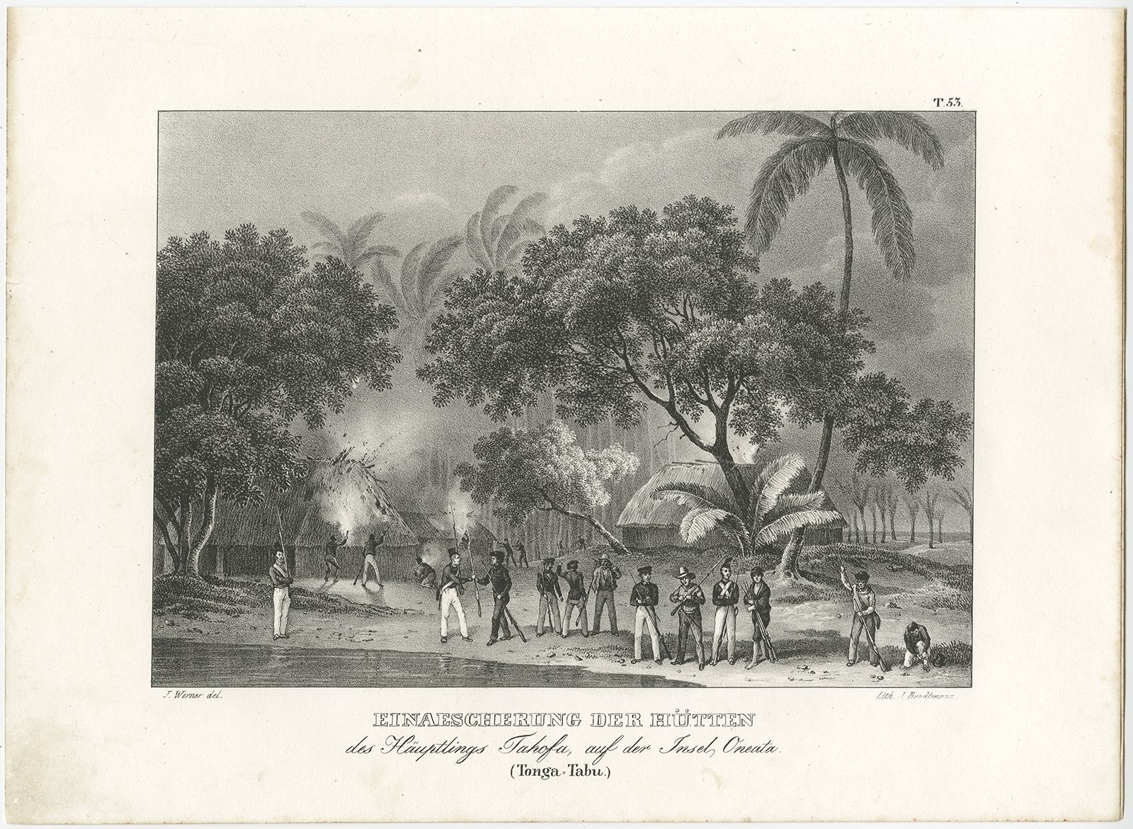 Antique Print Of The Hut Of King Tahofa By Brodtmann (C.1836)
