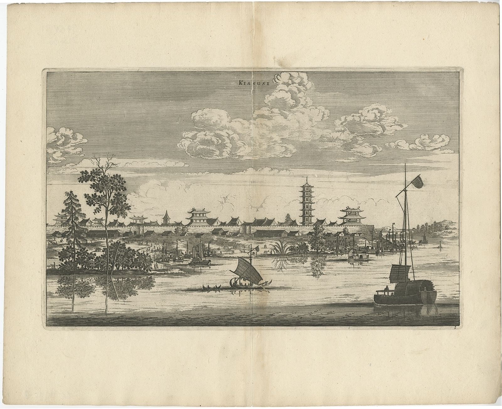 Antique Print Of The City Of Kiangsi By Nieuhof (1668)
