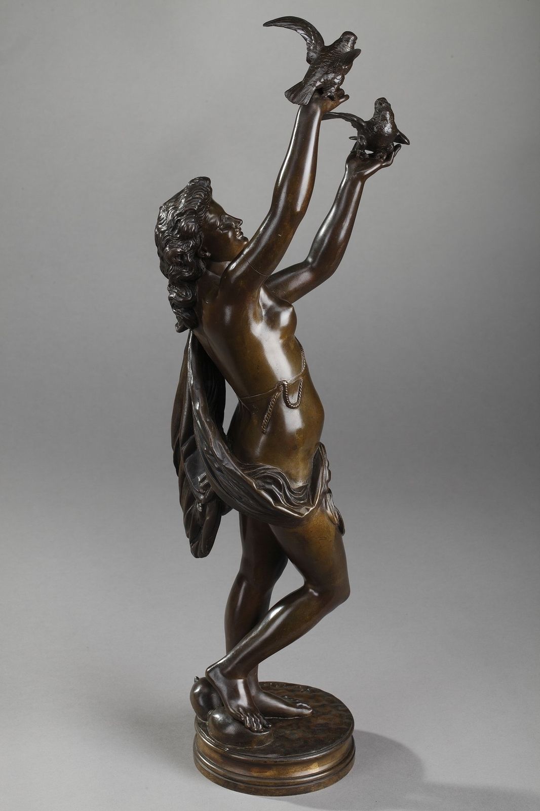 photo for sale Bronze Sculpture "Woman With Doves" By Charles Alphonse Gumery