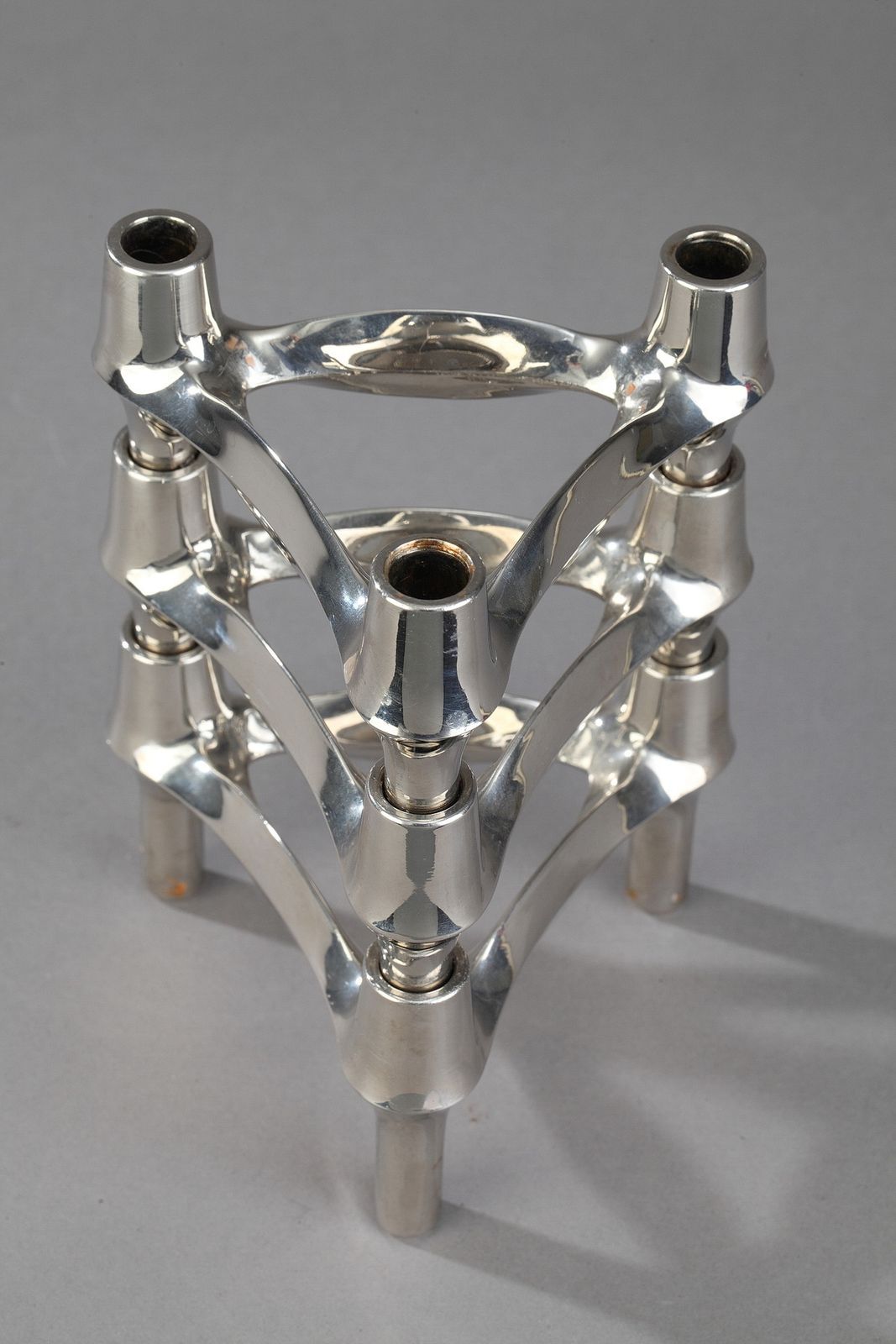 Ensemble de 3 bougeoirs en métal chromé par BMF photo for sale