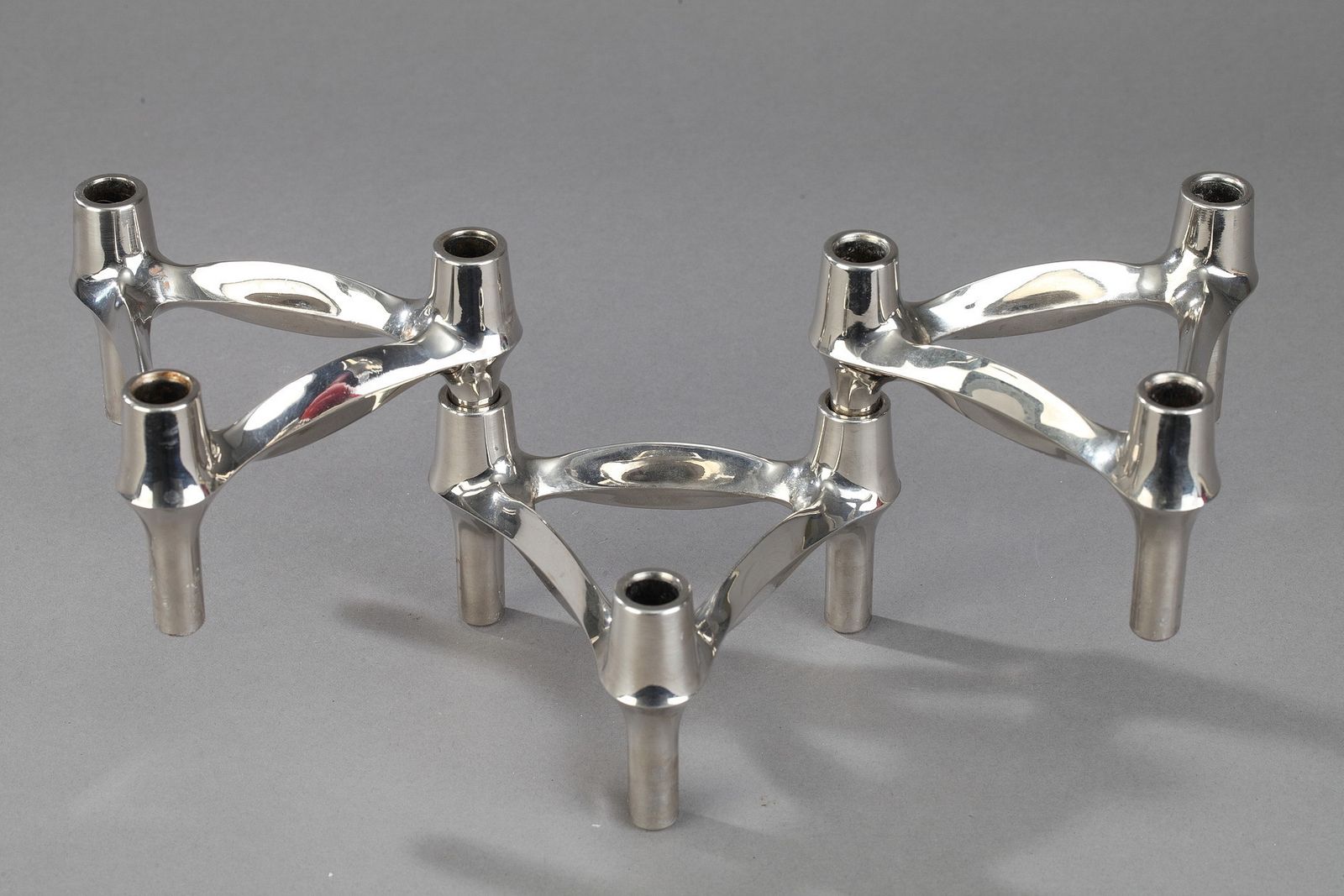 Ensemble de 3 bougeoirs en métal chromé par BMF photo 305.0