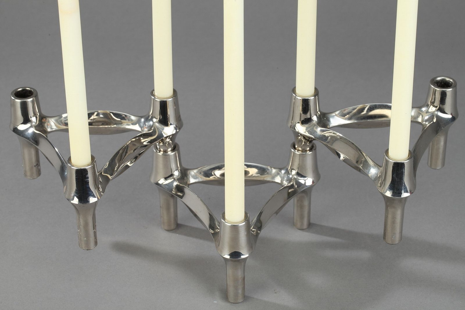 Ensemble de 3 bougeoirs en métal chromé par BMF photo buy