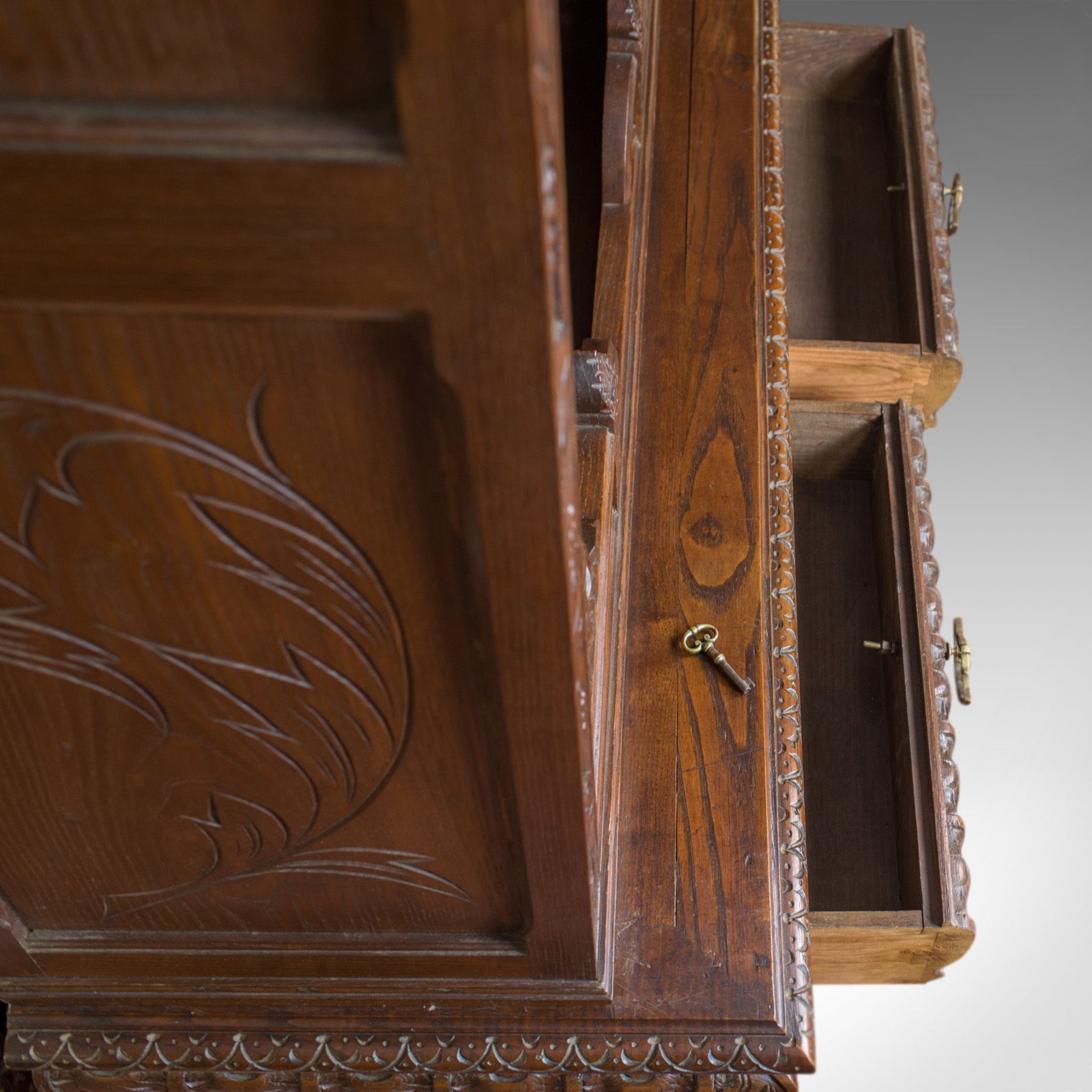 Antique, Breton Cabinet, Carved French Sideboard, Oak, Late 19th Century C.1880 photo vintage