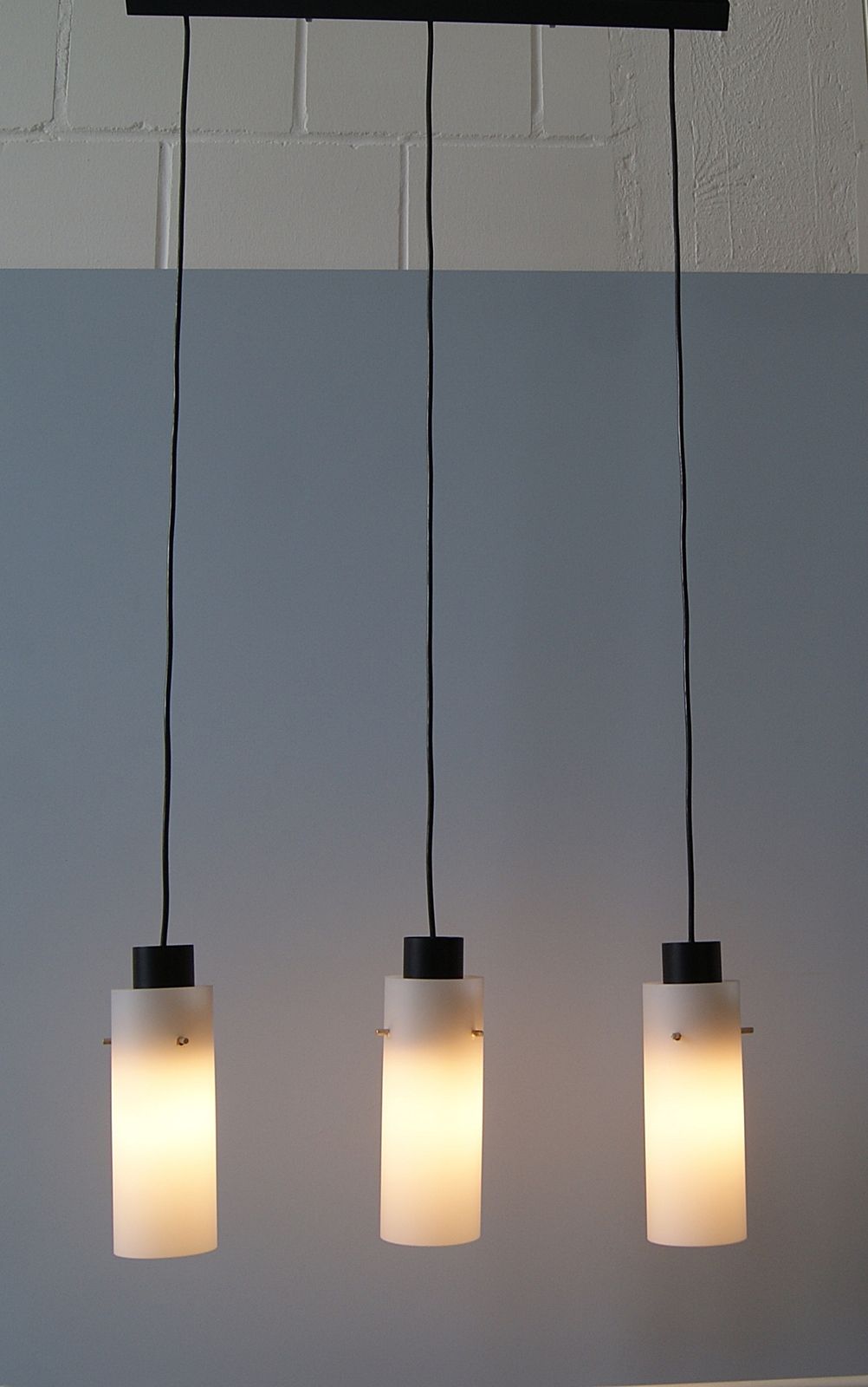 Three Arm Pendant Lamp Made Of Opaline Glass And Metal, Cascade Lamp, Minimalist Lighting photo vinterior