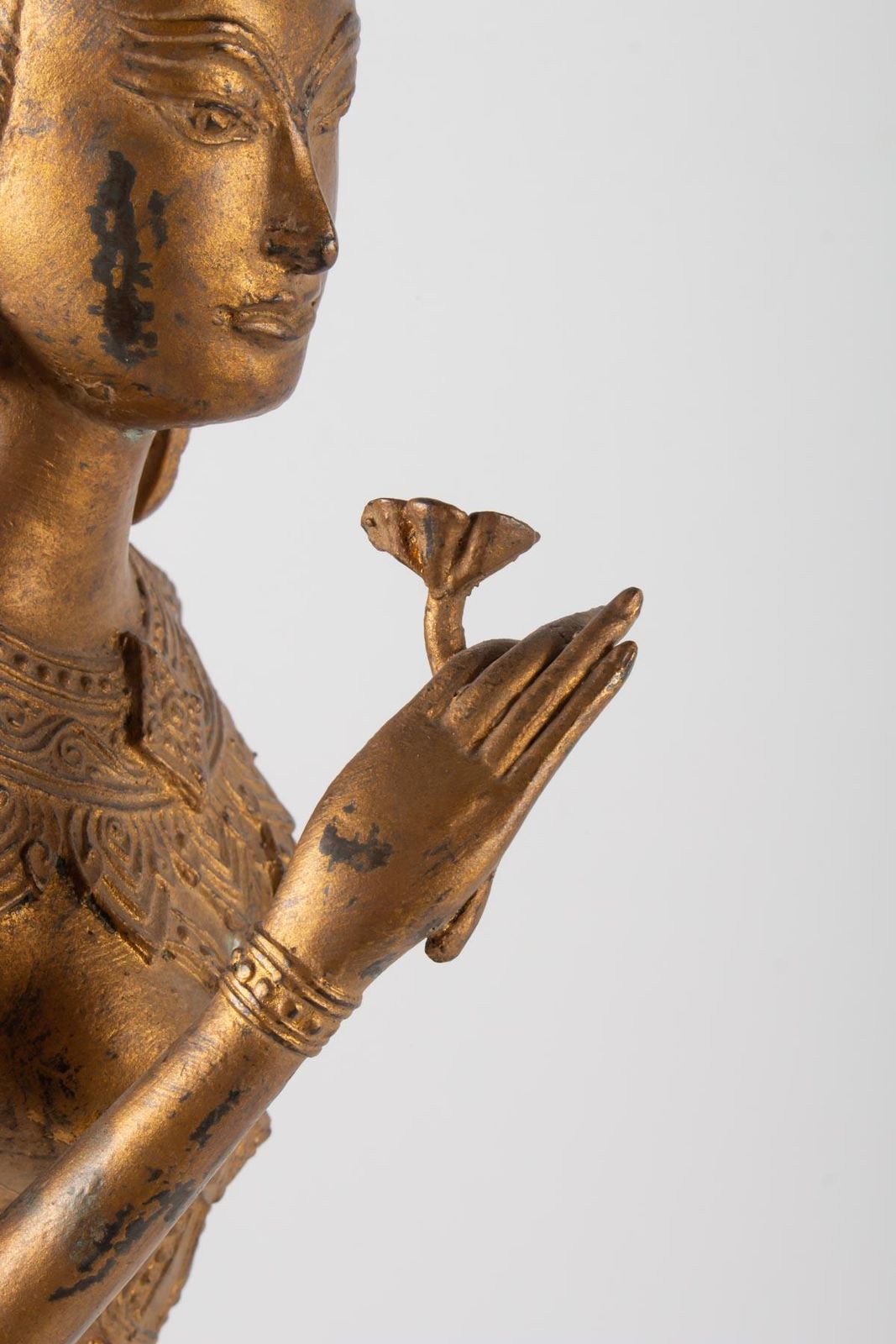 Indonesian Goddess In Gilded Metal Holding A Lotus Flower, 1920 1940 photo 1946.8