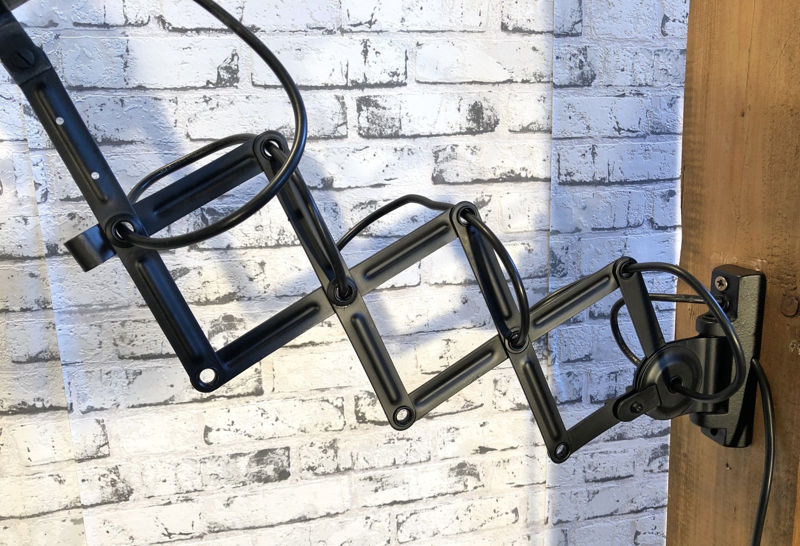 Vintage Industrial Black Enamel Scissor Wall Lamp, 1950s , 4x photo for sale