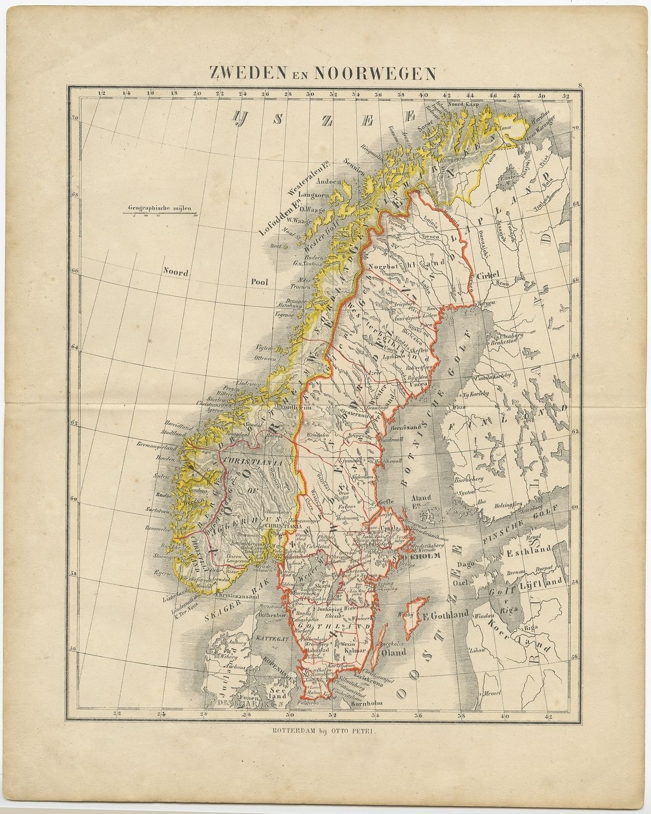 Antique Map Of Sweden And Norway By Petri (C.1873)