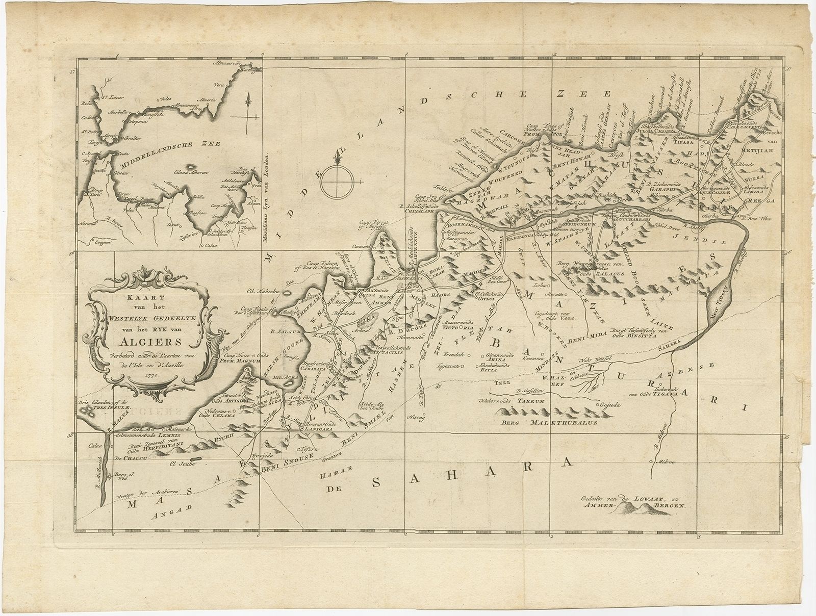 Antique Map Of The Western Region Of The Kingdom Of Algiers By Shaw (1773)