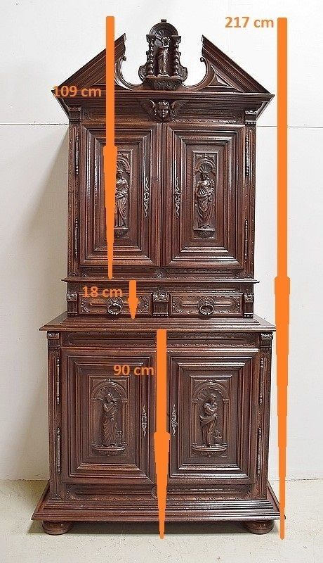 Gothic Sideboard Two Corps Gothic Solid Walnut, Nineteenth photo for sale