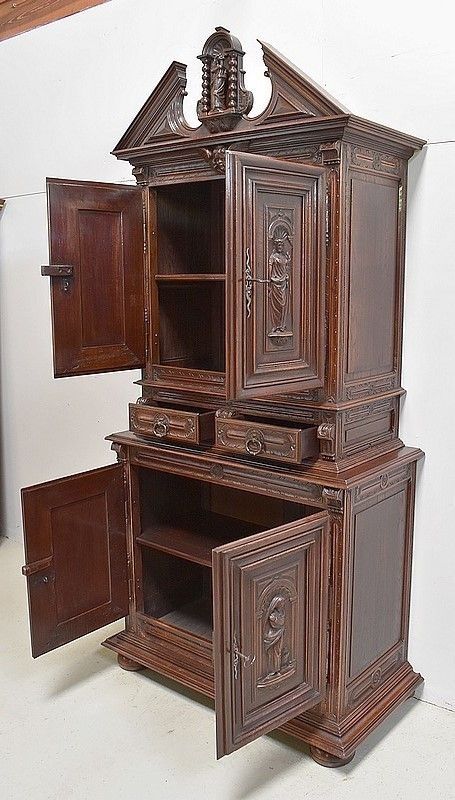 photo for sale Gothic Sideboard Two Corps Gothic Solid Walnut, Nineteenth