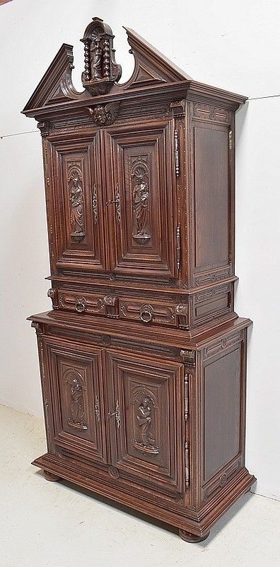 Furniture Gothic Sideboard Two Corps Gothic Solid Walnut, Nineteenth photo