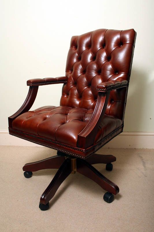 Bespoke English Hand Made Gainsborough Leather Desk Chair Chestnut photo Furniture