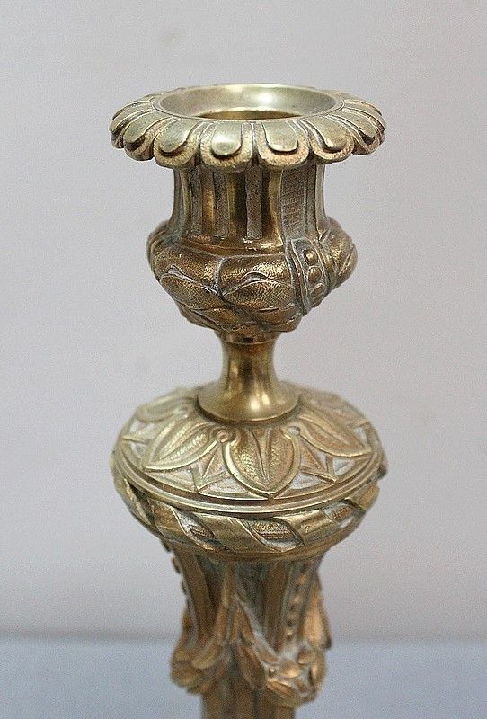 Pair Of Golden Bronze Flambeaux, Louis XVI Style , Nineteenth photo 694.22