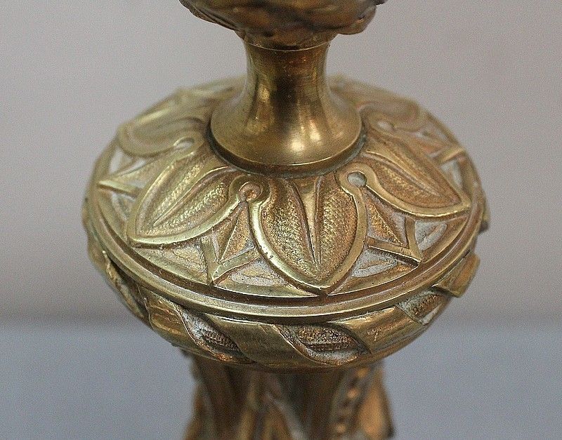 Pair Of Golden Bronze Flambeaux, Louis XVI Style , Nineteenth photo vinterior