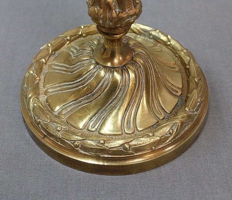 photo for sale Pair Of Golden Bronze Flambeaux, Louis XVI Style , Nineteenth