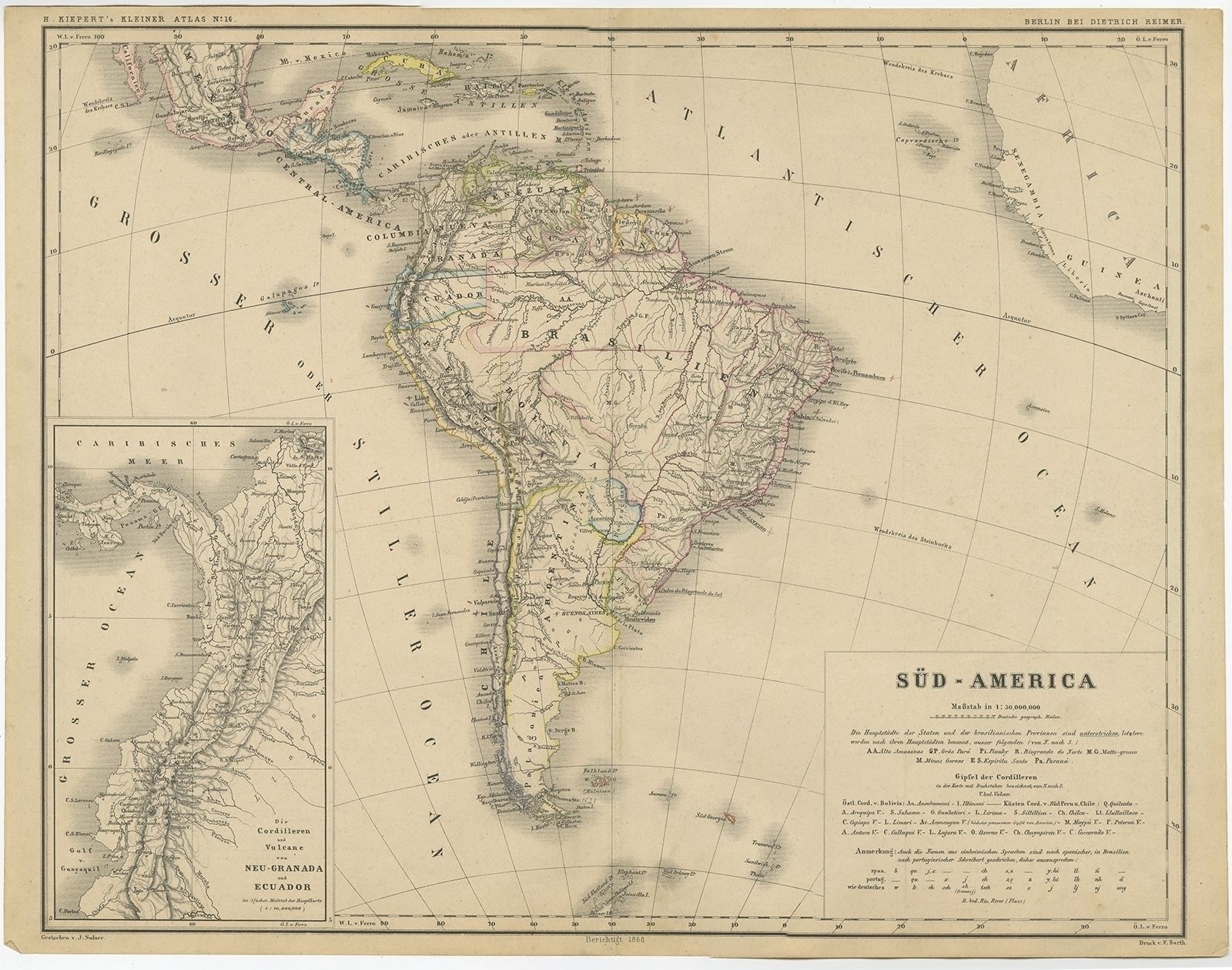 Antique Map Of South America By Kiepert (C.1870)