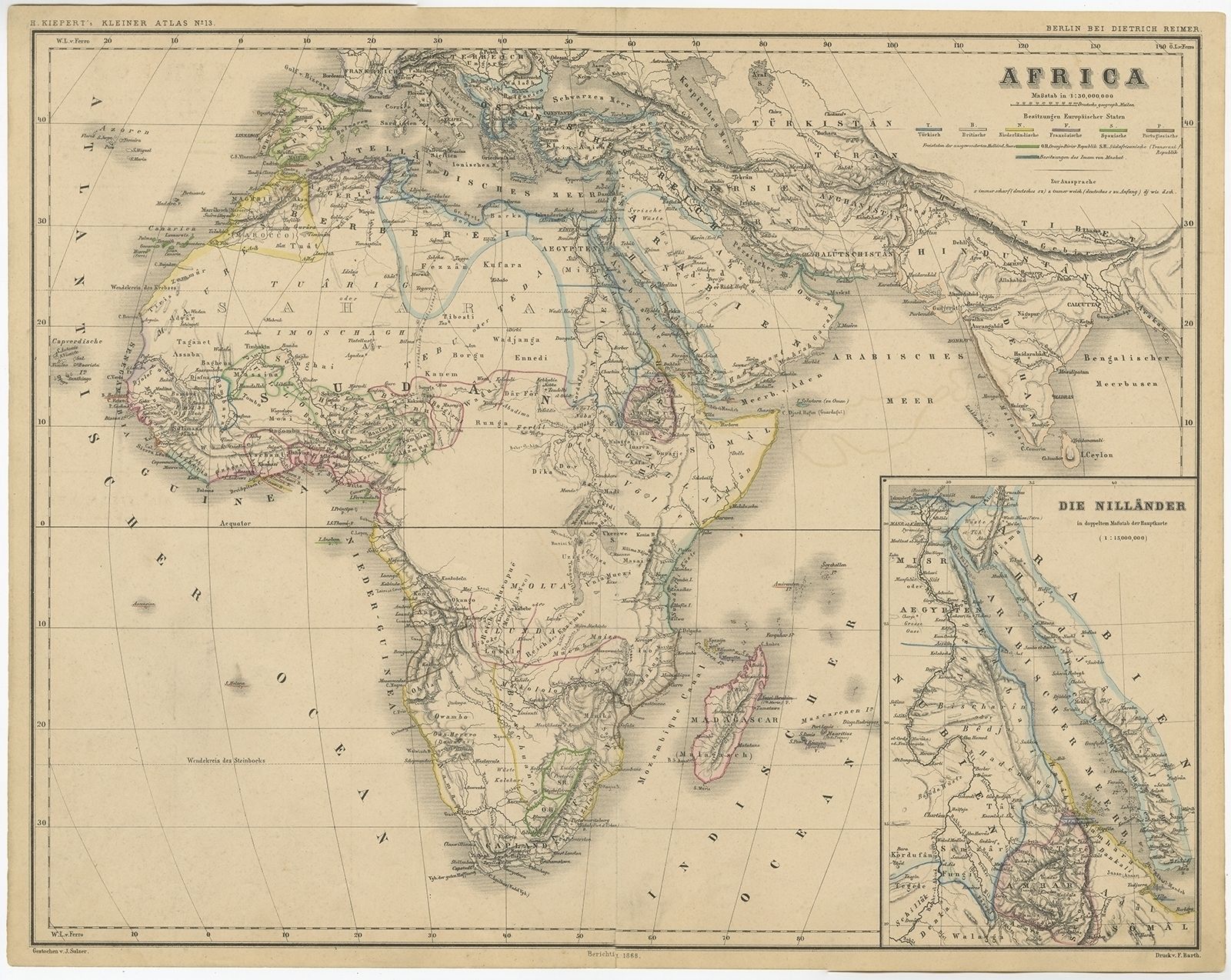Antique Map Of Africa By Kiepert (C.1870)