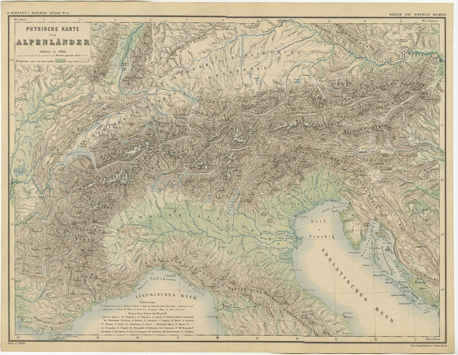 Antique Map Of The Alpine Countries By Kiepert (C.1870)