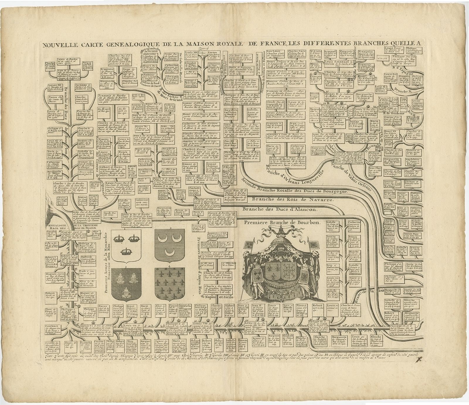 Antique Genealogy Chart Of The Royal House Of France By Chatelain (1732)