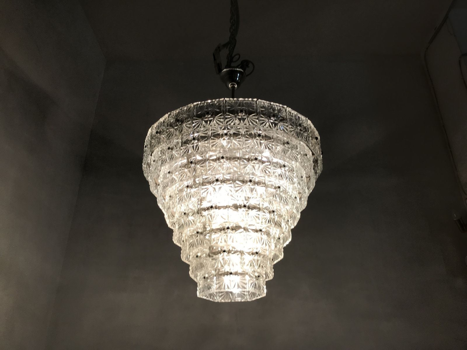 Large Midcentury Crystal Chandelier 18 Lights