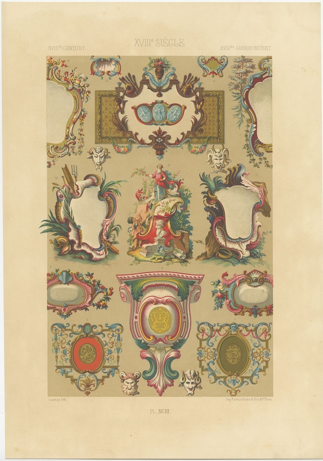 Pl. 93 Antique Print Of Decorative Art In The 18th Century By Rachinet (1869)