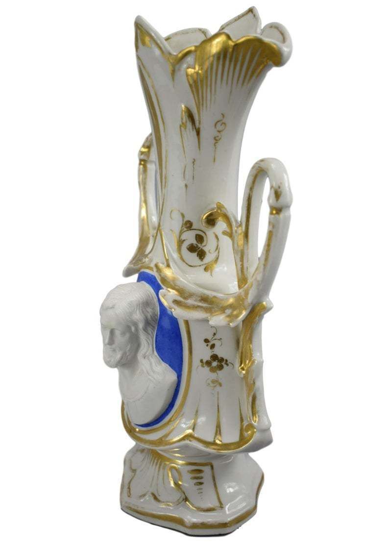 Porcelain Of Paris Gold Religious Vase With Jesus Christ Holy Face photo for sale