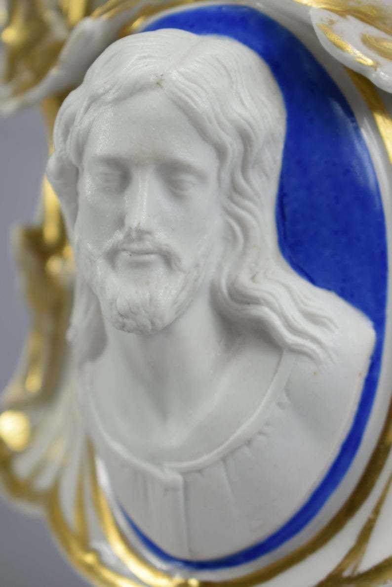 Porcelain Of Paris Gold Religious Vase With Jesus Christ Holy Face photo buy