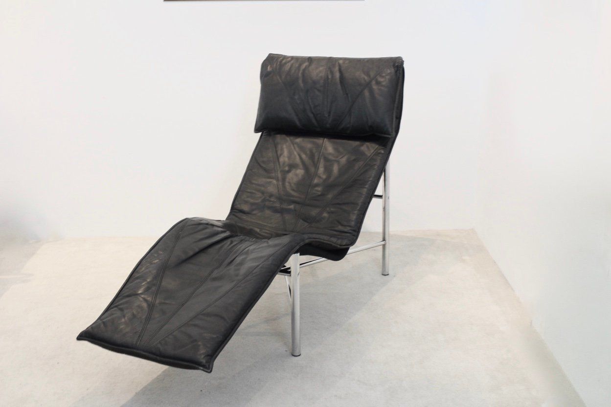 Black Leather Skye Chaise Lounge By Tord Björklund For Ikea, 1970s photo Furniture