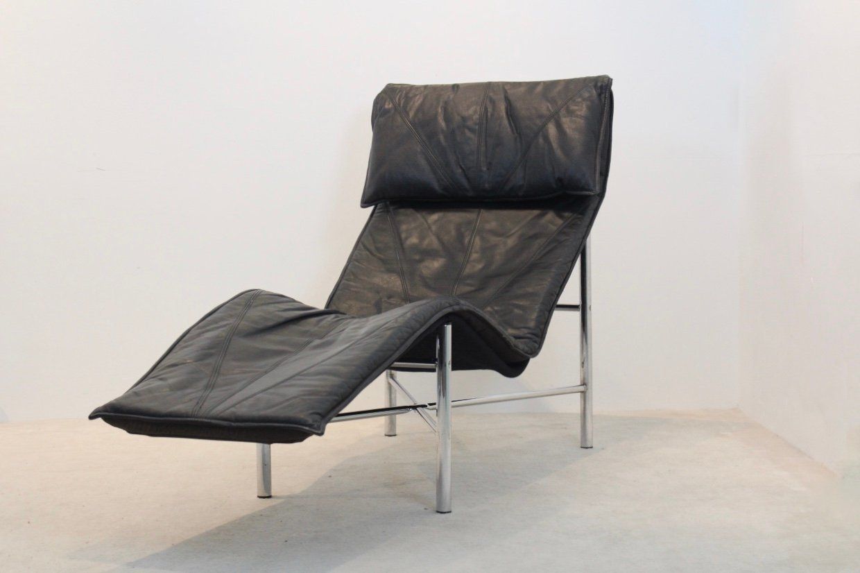 photo for sale Black Leather Skye Chaise Lounge By Tord Björklund For Ikea, 1970s