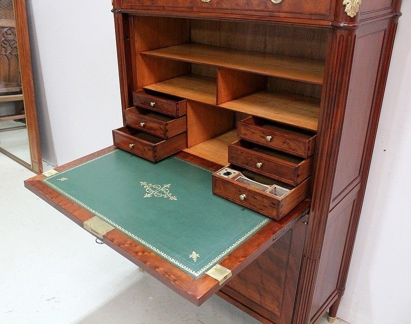Spotted Mahogany Secretary, Louis XVI, 2nd Half Of The 18th Century photo vintage