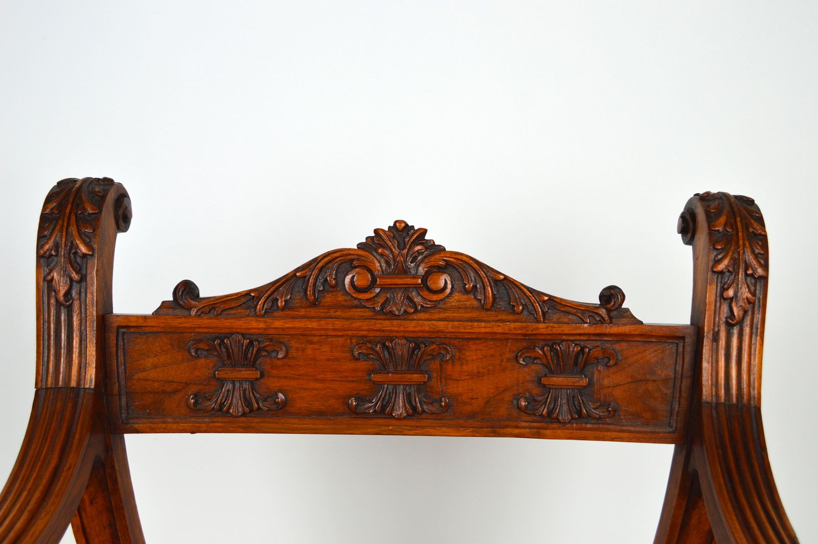 photo for sale French Carved Walnut Curule Or Armchair, Renaissance Revival
