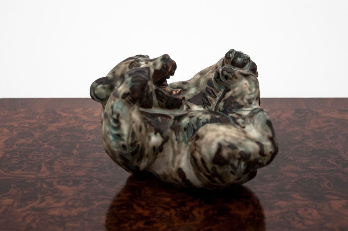 Glazed Stoneware Lying Bear Figurine, Knud Kyhn For Royal Copenhagen #20271