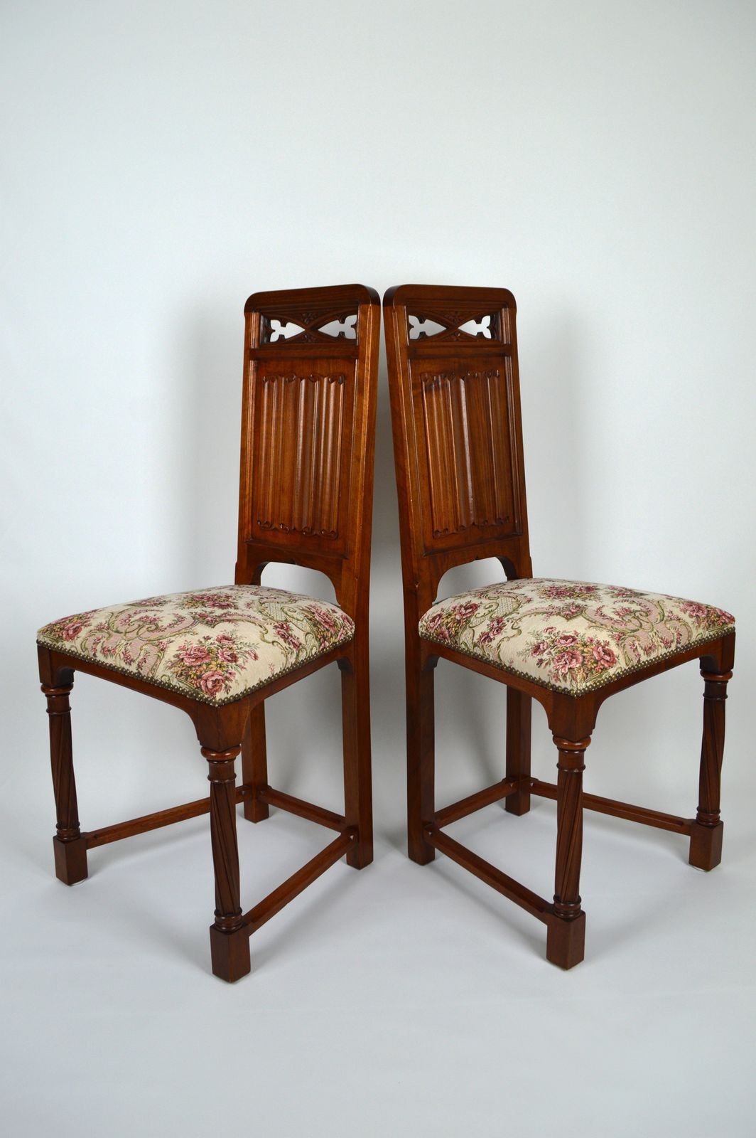 Furniture Pair Of Gothic Revival Chairs In Carved Walnut, France, Circa 1890 photo