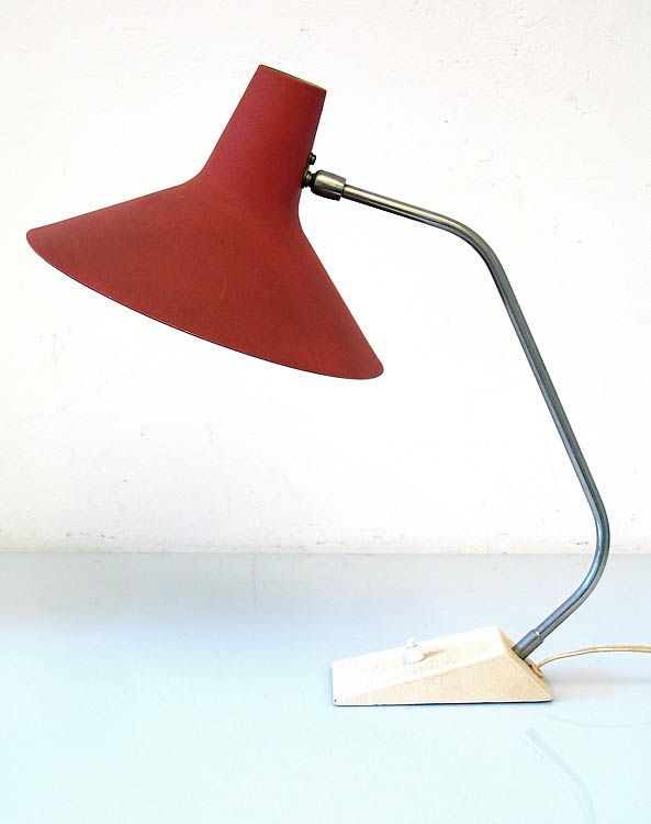 Vintage Metalen Rode Retro Bureaulamp Uit De Jaren 1950