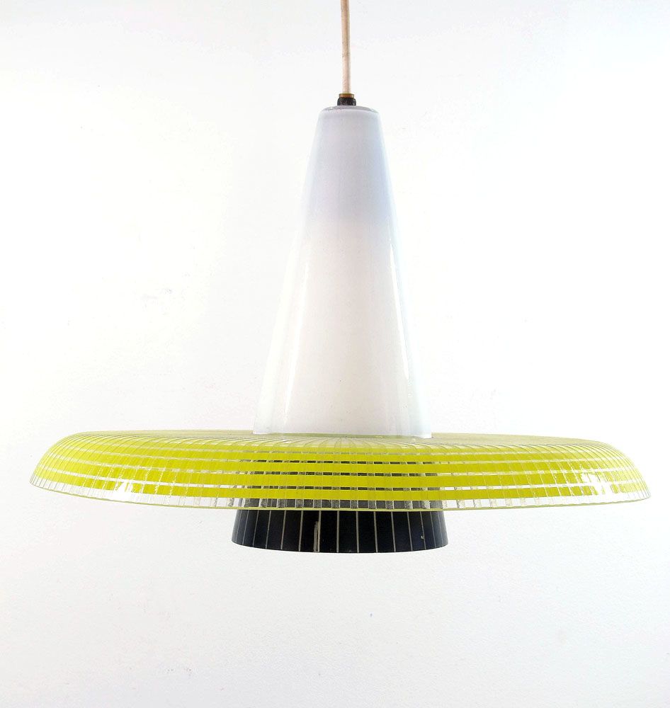 Glazen Vintage Design Hanglamp In Geel En Zwart photo for sale