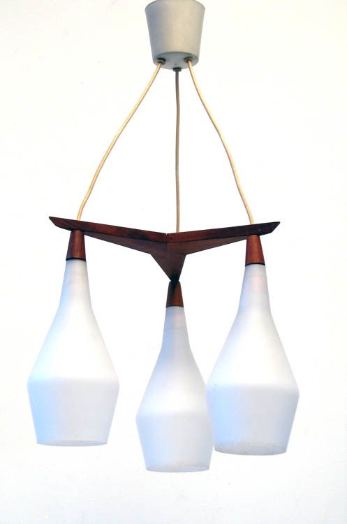 Scandinavian Hanging Wood And Glass Vintage Retro 50 S