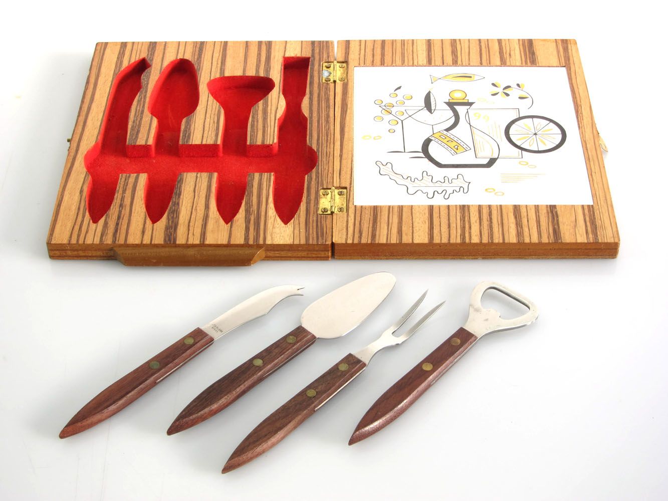 Vintage Cheese Cutting Board And Utensils In Case photo furniture
