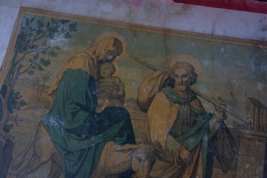 Vintage Antique Mounted Dutch Religious Prints Flight Into Egypt Bible Christian Faith 19th Century photo Art