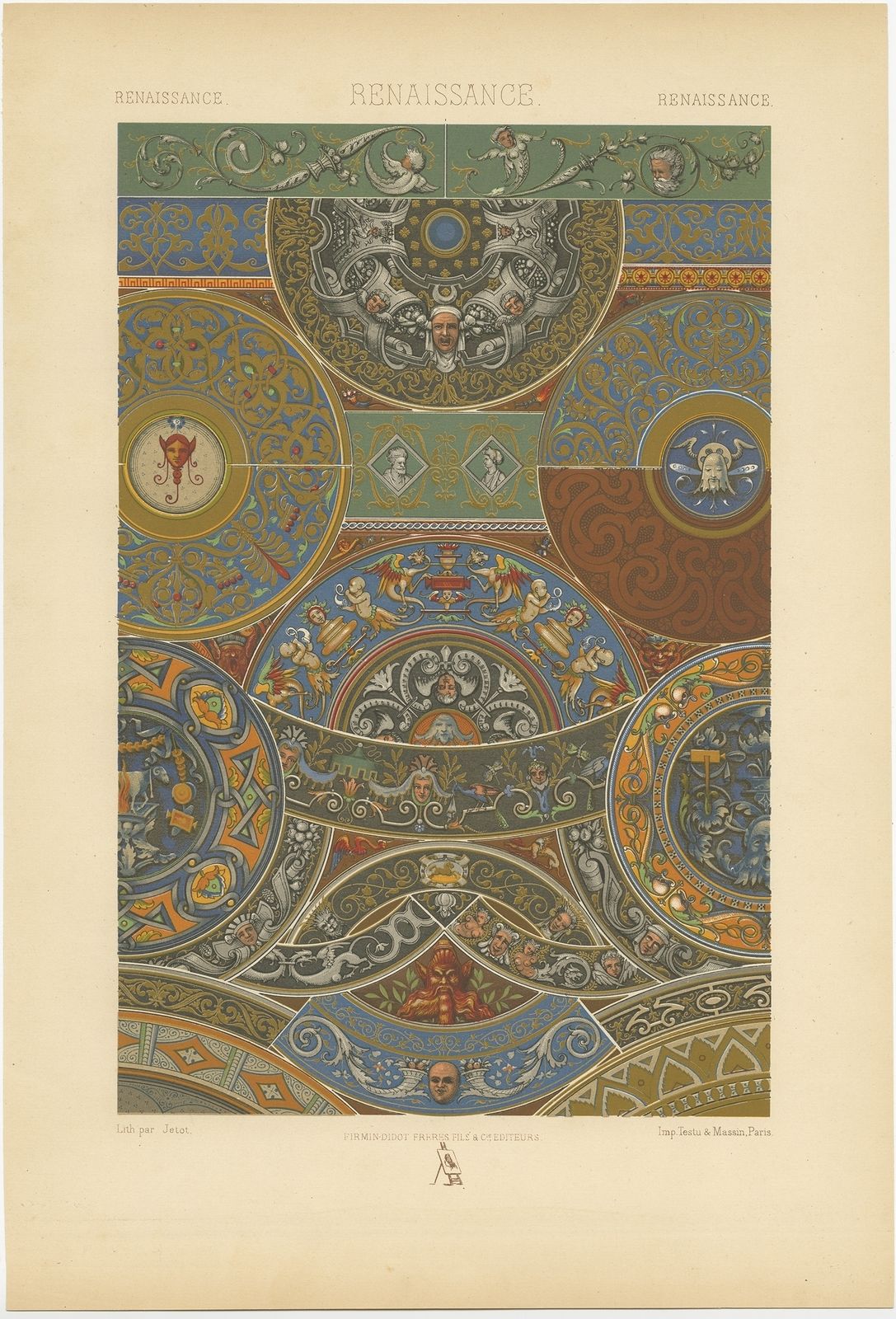 Pl. 50 Antique Print Of Decorative Art In The Renaissance Period By Rachinet (1869)
