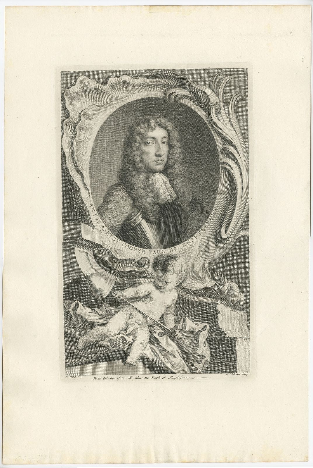 Antique Portrait Of Anthony Ashley Cooper By Houbraken (C.1750)