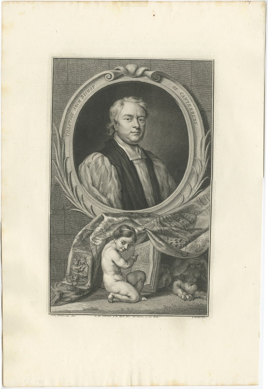 Antique Portrait Of John Tillotson By Houbraken (C.1750)