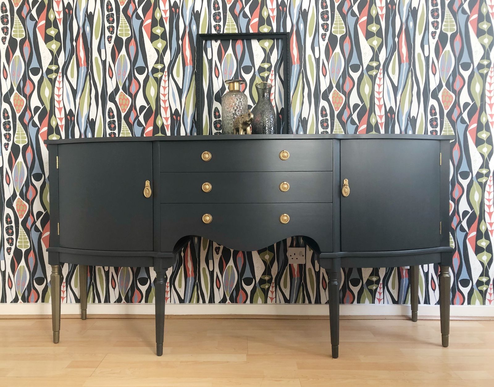 Painted Dark Grey Vintage Wooden Sideboard By Strongbow