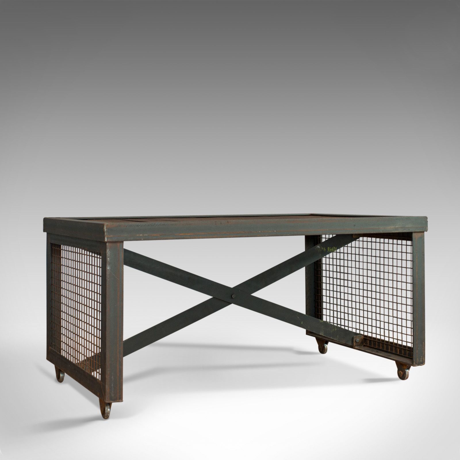 Vintage Industrial Coffee Table, English, Foundry Steel, Oak, 20th Century photo furniture