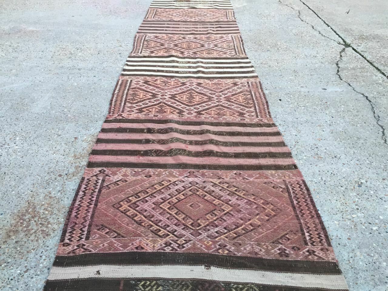 Old Turkish Narrow Kilim Runner 450x88cm, Shabby Chic, Vintage Decor Kelim Rug photo Textiles