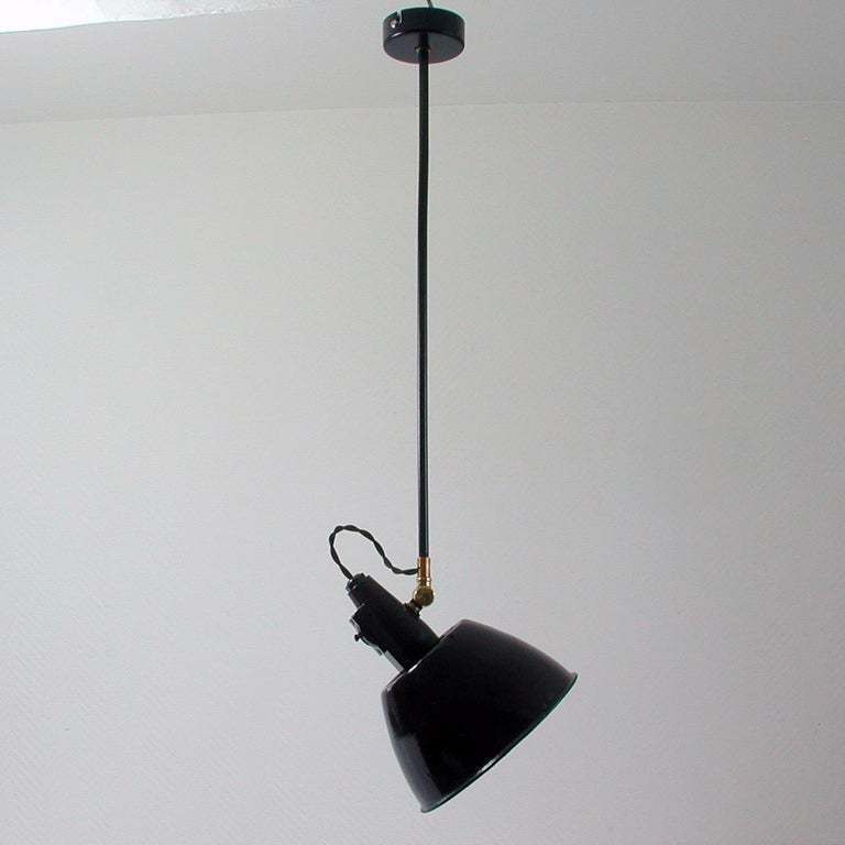 Vintage Swiss Industrial Bauhaus Enamel And Brass Pendant By Belmag, 1930s photo for sale