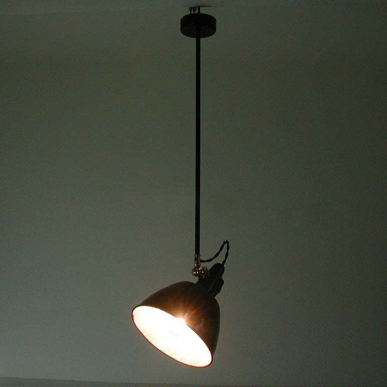 photo furniture Vintage Swiss Industrial Bauhaus Enamel And Brass Pendant By Belmag, 1930s