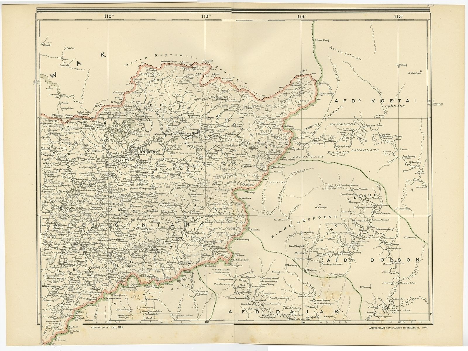 Antique Map Of West Kalimantan (Schwaner Mountains) By Dornseiffen (1900)