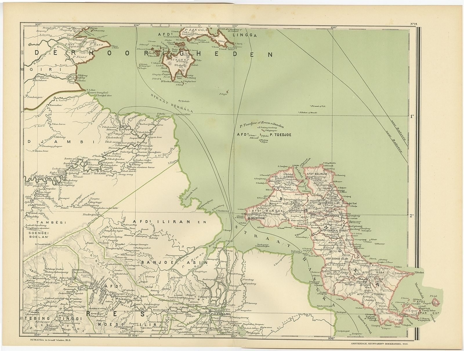 Antique Map Of The Region Of Banyuasin By Dornseiffen (1900)