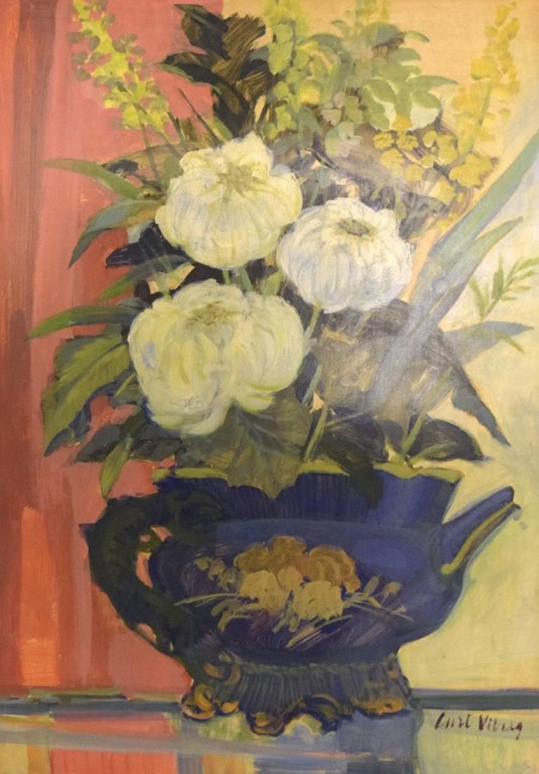 Curt Viberg ‘1908 1969’, Swedish Painter, Still Life With Flowers, Oil On Board photo furniture